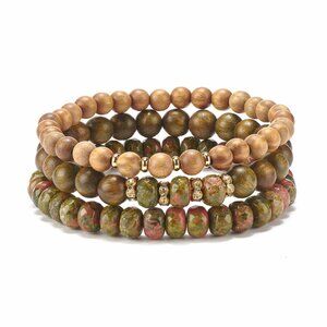 NWOT 3 piece stackable stretch bracelet Unakite Faceted gemstones 2/$25